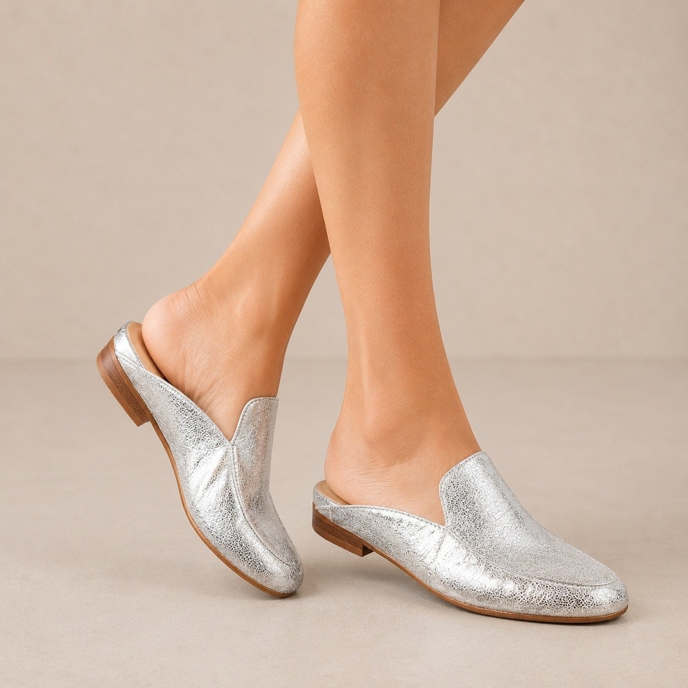 KAANAS Sardinia Slip On Mules in Silver Size 9‎